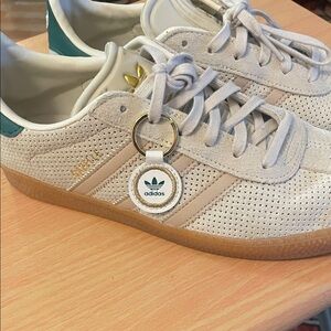 adidas Suede Sneakers in Light Gray, Beige & Teal Accents